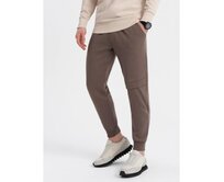 Pánské tepláky s prošíváním a zipem na nohavici V4 OM-PASK-0147 hnědé Hnědá, L