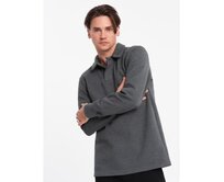 Pánská pletená mikina s polo límcem V1 OM-SSNZ-0149 grafitová Tmavě šedá, S