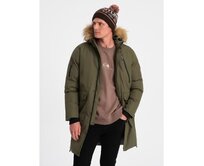 Pánská zimní bunda s odnímatelnou kožešinou z kapuce ALASKAN olivově zelená Olivová, S