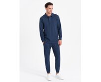 Pánská tepláková souprava mikina s polo límcem + tepláky tmavě modrá Námořnická modrá, S