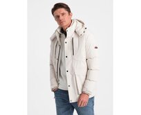 Pánská zimní bunda s odepínací kapucí V2 OM-JAHP-0152 krémová Krémová, XL
