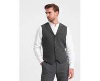 Pánská obleková vesta s límcem V2 OM-BLZV-0109 grafitová Tmavě šedá, S