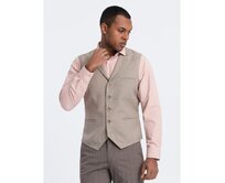 Pánská obleková vesta s límcem V3 OM-BLZV-0109 béžová Béžová, S