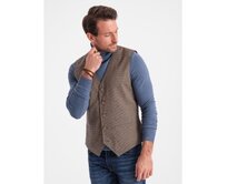 Žakárová pánská společenská vesta V1 OM-BLZV-0111 hnědá Hnědá, L