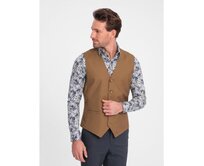 Pánská společenská vesta V1 OM-BLZV-0112 karamelová Béžová, S