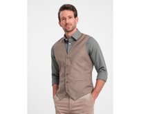 Pánská společenská vesta V2 OM-BLZV-0112 béžová Béžová, S