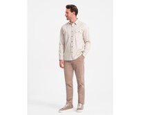 Pánská bavlněná košile REGULAR FIT s kapsami na knoflíky V1 OM-SHCS-0146 krémová Krémová, S