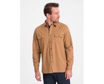 Pánská bavlněná košile REGULAR FIT s kapsami na knoflíky V2 OM-SHCS-0146 hnědá Béžová, S
