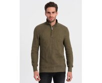 Pánský pletený svetr s rozšířeným límcem V6 OM-SWZS-0105 olivový Olivová, S