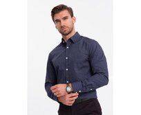 Pánská bavlněná vzorovaná košile SLIM FIT tmavě modrá Námořnická modrá, L