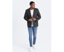 Pánská kostkovaná bunda s vlnou V2 OM-BLZB-0117 grafitová Tmavě šedá, S