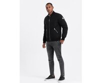 Pánská prošívaná bunda bomber s kovovými zipy V1 OM-JALP-0143 černá Černá, XL