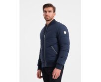 Pánská prošívaná bunda bomber s kovovými zipy V2 OM-JALP-0143 tmavě modrá Námořnická modrá, L