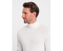 Pánský pletený vypasovaný rolák s viskózou V3 OM-SWTN-0101 ecru Bílá, XL