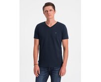 Pánské tričko V-NECK s elastanem V2 OM-TSCT-0106 tmavě modré Námořnická modrá, S