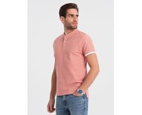 Pánská polokošile bez límečku V7 OM-TSCT-0156 růžová Růžová, L