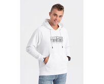 Pánská mikina bez podšívky s kapucí a potiskem V1 OM-SSPS-0153 bílá Bílá, L