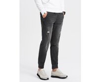 Pánské džínové kalhoty JOGGER s odřením V2 OM-PADJ-0150 černé Černá, L
