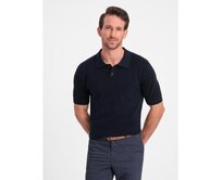 Pánská strukturovaná pletená polokošile V2 OM-POSS-0117 tmavě modrá Námořnická modrá, L