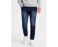 Pánské mramorované kalhoty JOGGER s otěrem tmavě modré Námořnická modrá, S