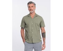 Pánská košile s krátkým rukávem a kubánským límcem V4 OM-SHSS-0168 khaki Khaki, S