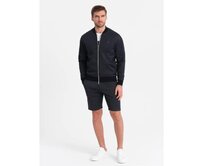 Pánský žakárový pletený komplet bunda + šortky V1 Z73 tmavě modrý Námořnická modrá, L