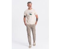 Pánské kalhoty JOGGER s cargo kapsami na zip béžové Béžová, L