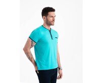 Pánské tričko HENLEY s ozdobným žebrováním tyrkysové Tyrkysová, S