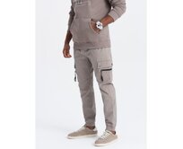 Pánské kalhoty JOGGER s cargo kapsami na zip tmavě béžové Béžová, L