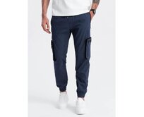 Pánské kalhoty JOGGER s cargo kapsami na zip tmavě modré Námořnická modrá, S