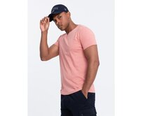 Pánské klasické bavlněné tričko BASIC s výstřihem do V růžové V7 OM-TSBS-0145 Růžová, S