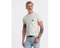 Pánské ležérní tričko s kapsou s nášivkou V8 OM-TSCT-0109 krémové Krémová, S