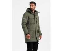 Pánská zateplená dlouhá bunda s reflexními prvky - olivová V3 Olivová, S