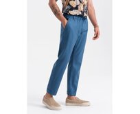 Pánské kalhoty chino roll-up ze směsi lnu V5 OM-PACP-0198 modrá džínovina Modrá, S