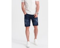 Pánské džínové kraťasy s dírami V3 OM-SRDS-0146 tmavě modré Modrá, S