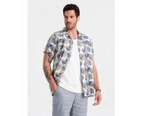 Pánská vzorovaná viskózová košile s krátkým rukávem V7 OM-SHPS-0113 palmy Bílá, S