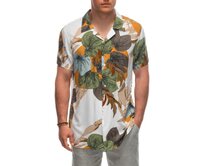 Pánská viskózová vzorovaná košile s krátkým rukávem OM-SHPS-0113 bílá/krémová Bílá, S