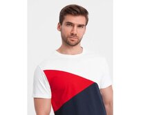 Pánské bavlněné tričko V3 OM-TSCT-0174 bílé a tmavě modré Bílá, S