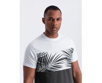 Pánské dvoubarevné tričko s potiskem palmových listů tmavě šedé Tmavě šedá, S