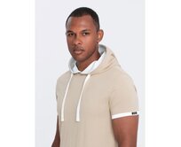 Pánské bavlněné tričko s kapucí béžové Béžová, L