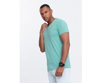 Pánské klasické bavlněné tričko BASIC s výstřihem do V tyrkysové Tyrkysová, S
