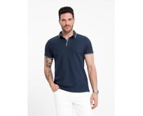 Pánská pletená polokošile bez knoflíků tmavě modrá Námořnická modrá, S