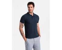 Pánská jednobarevná pletená polokošile BASIC tmavě modrá V Námořnická modrá, S