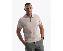 Pánská jednobarevná pletená polokošile BASIC tmavě béžová Béžová, S