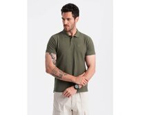Pánská jednobarevná polokošile BASIC pique knit tmavě olivově zelená Olivová, S