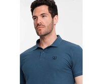 Pánská jednobarevná pletená polokošile BASIC tmavě modrá Modrá, S