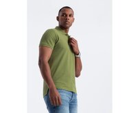 Pánská jednobarevná polokošile BASIC pique knit olivová Olivová, S