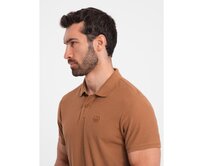 Pánská jednobarevná polokošile BASIC pique knit hnědá Hnědá, S