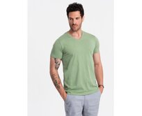 Pánské bavlněné klasické tričko s výstřihem do V BASIC zelené Zelená, S