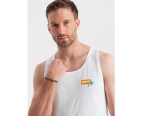 Pánské bavlněné tílko s potiskem Summer Vibe bílé V2 OM-TSTT-0191 Bílá, S